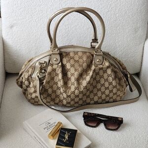 Authentic Gucci Sukey Metallic Champagne Beige Two-way Hobo Bag
